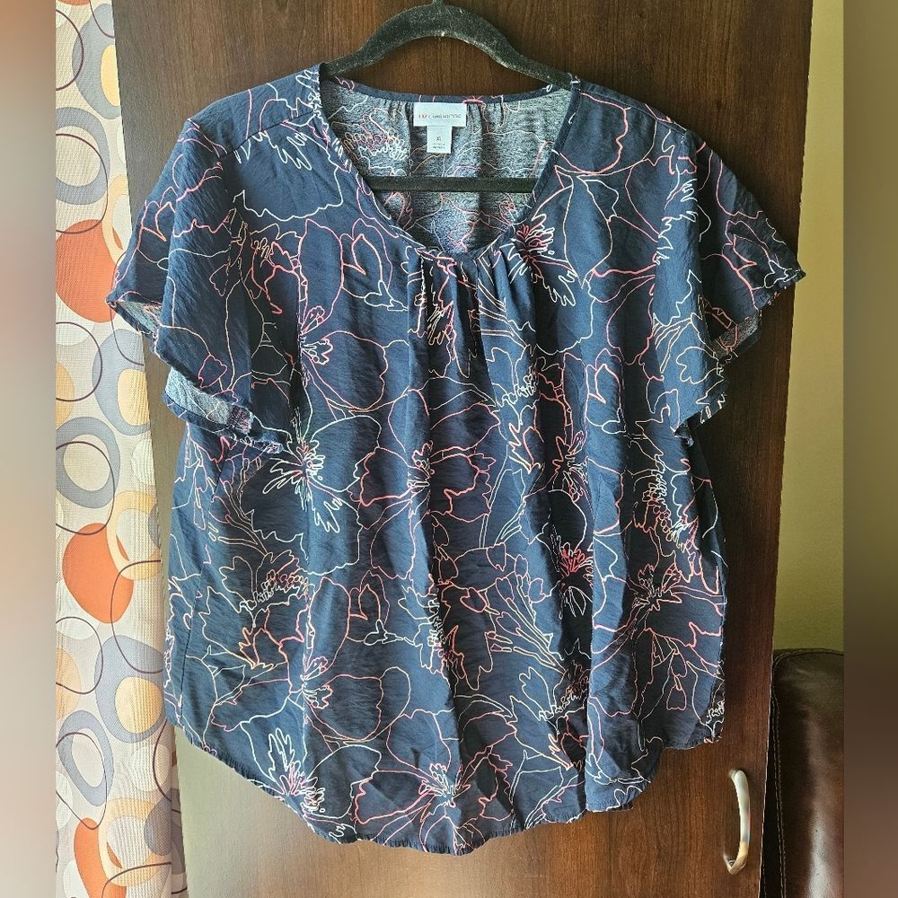 Liz Claiborne Floral Navy Blue Women's Top Size XL